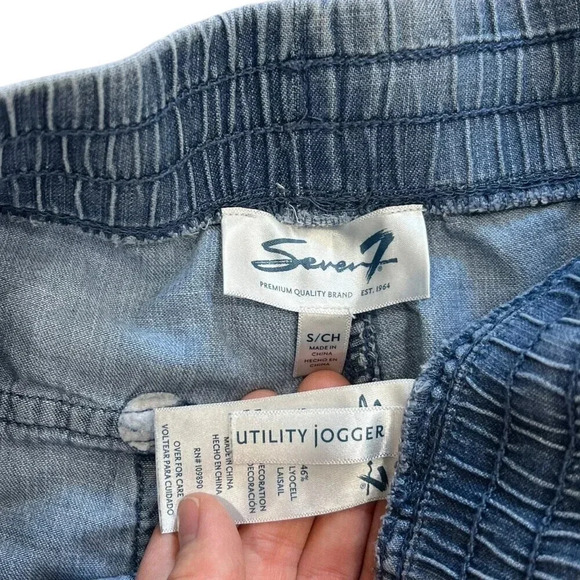 Seven7 Blue Chambray Cotton Lyocell Utility Joggers S - Picture 4 of 5